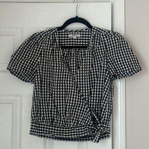 Madewell Short-Sleeve Wrap Top in Gingham Check Size S Small